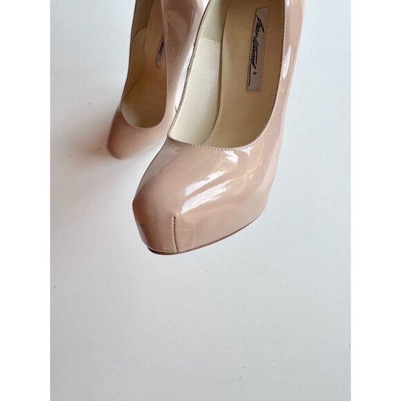 BRIAN ATWOOD Maniac 120 Nude Patent Leather Almond Toe Platform Pumps, Size 36.5 - Picture 9 of 15